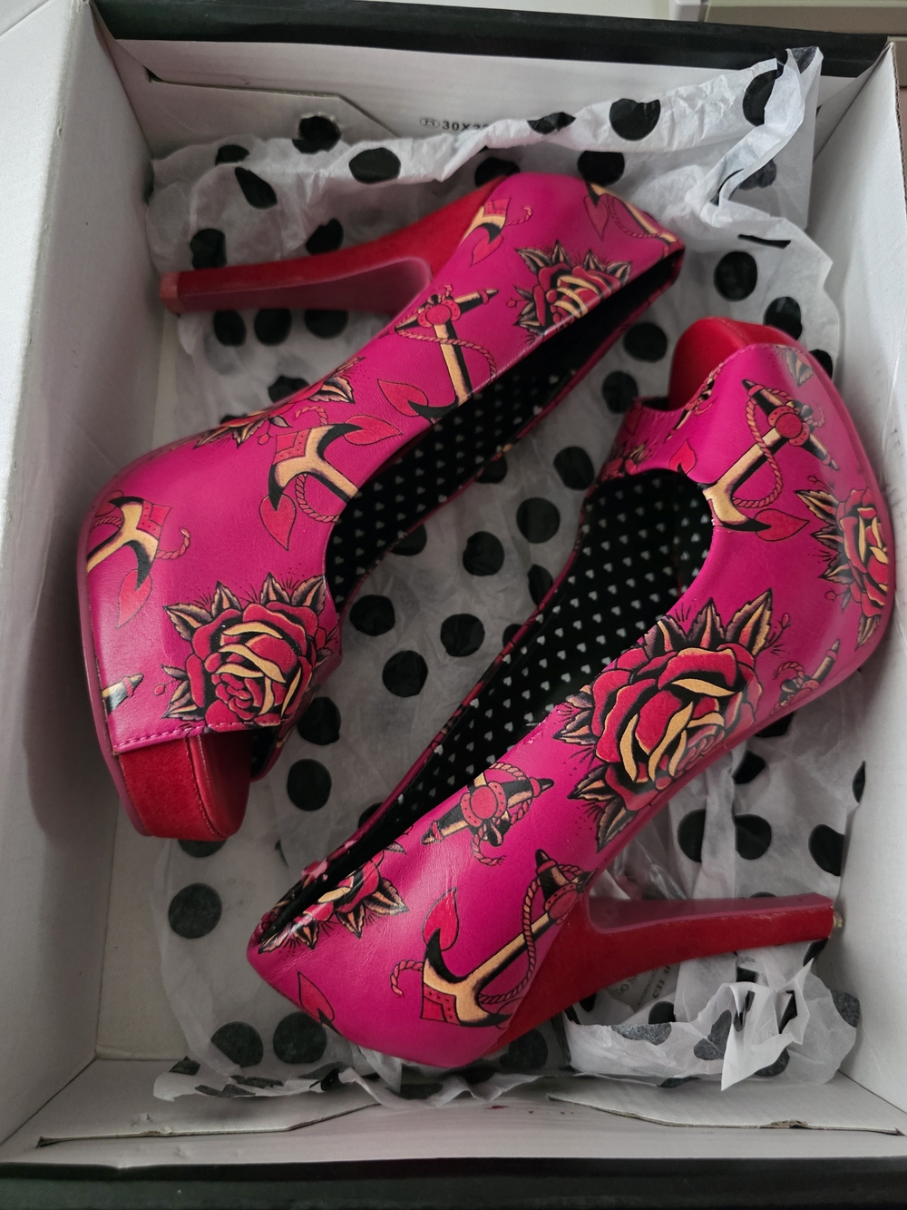 Iron Fist Hot Pink Rose & Anchor Peep-Toe Heels